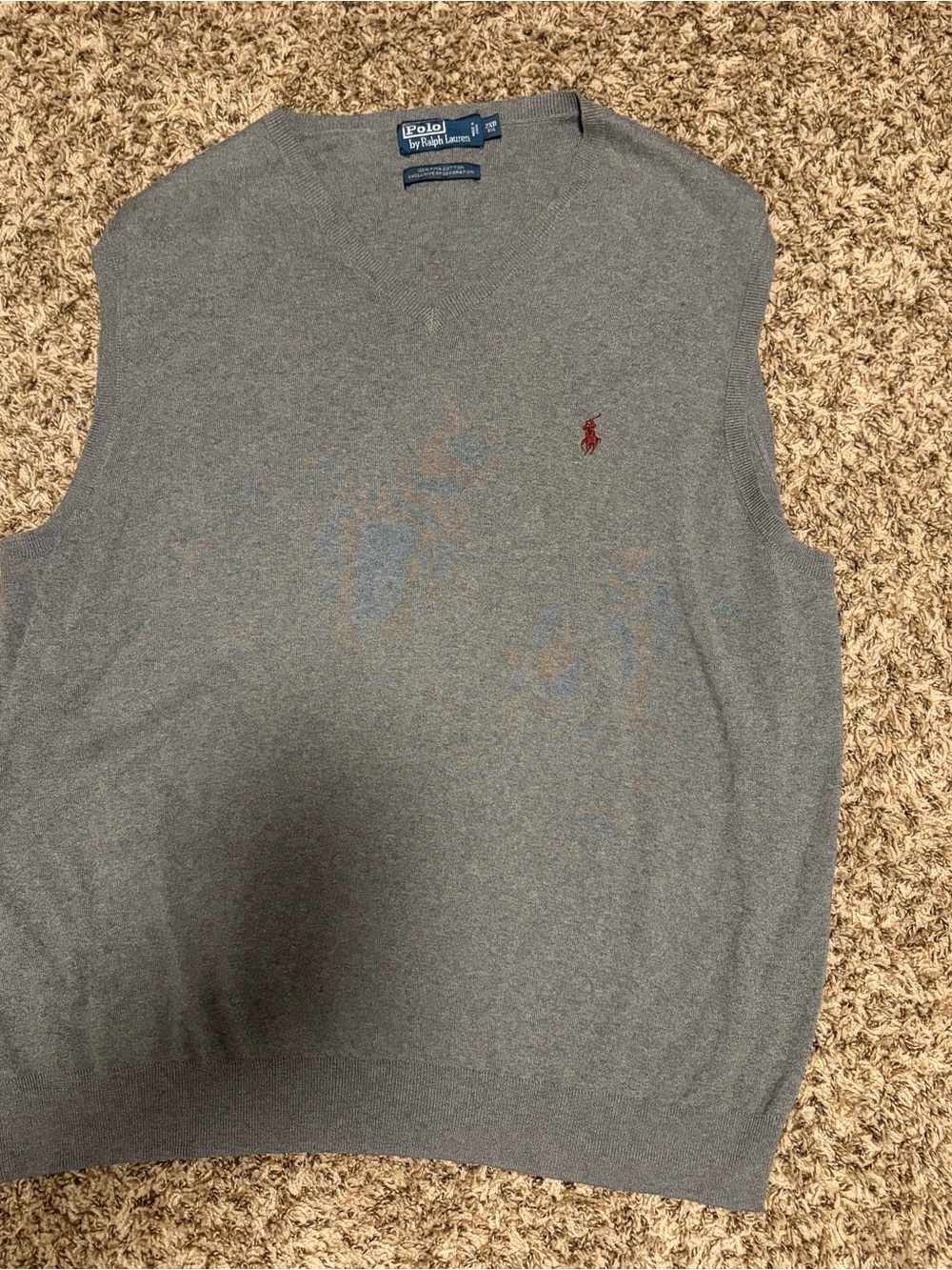 Ralph Lauren Gray V-Neck Knit Vest with Red Polo Pony